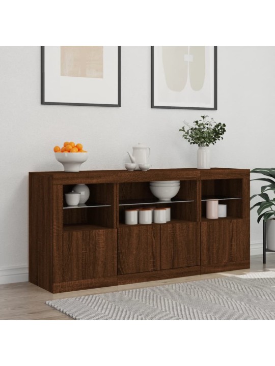 Senkki led-valoilla ruskea tammi 142,5x37x67 cm