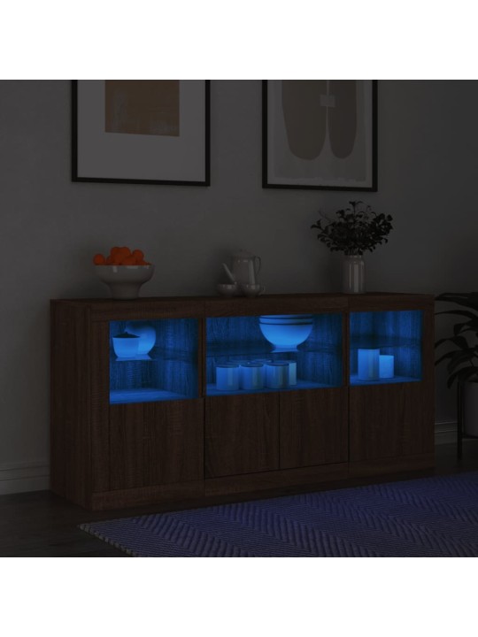 Senkki led-valoilla ruskea tammi 142,5x37x67 cm