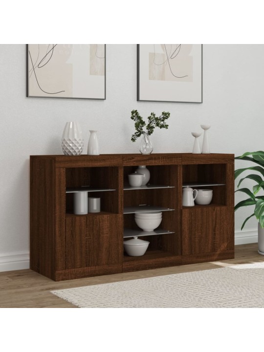 Senkki led-valoilla ruskea tammi 123x37x67 cm