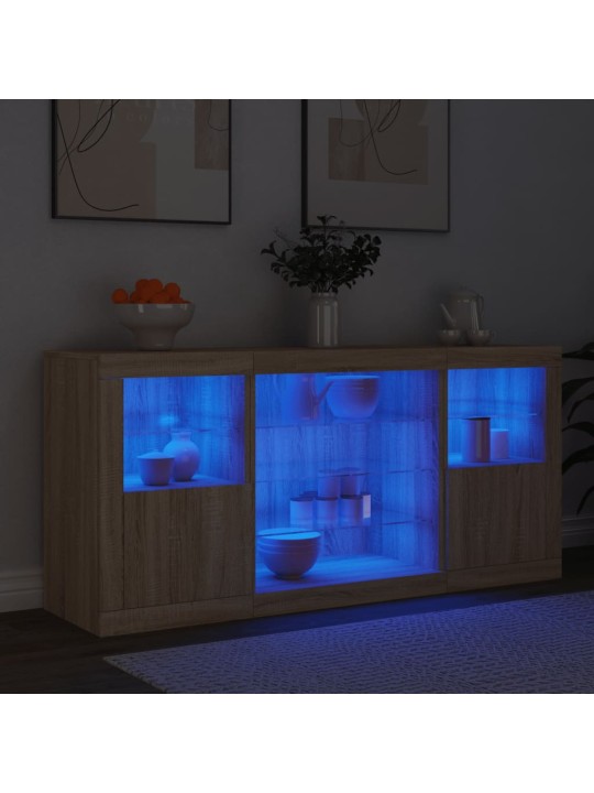 Senkki LED-valoilla Sonoma-tammi 142,5x37x67 cm