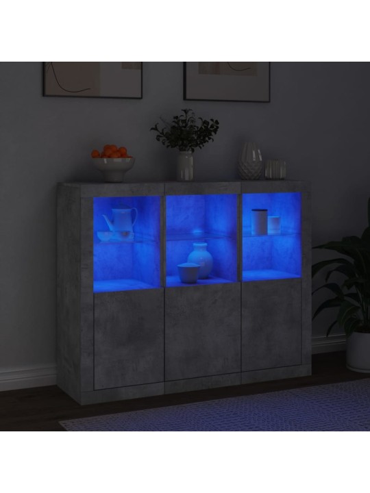 Senkit LED-valoilla 3 kpl betoninharmaa tekninen puu