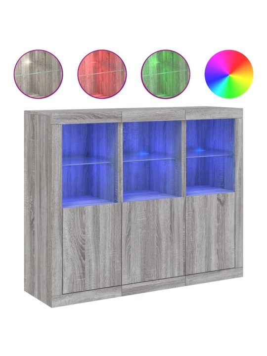 Senkit LED-valoilla 3 kpl harmaa Sonoma tekninen puu