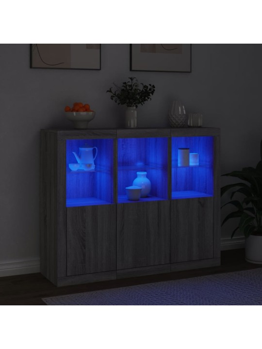Senkit LED-valoilla 3 kpl harmaa Sonoma tekninen puu