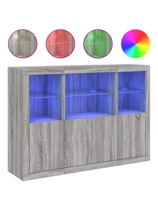 Senkit LED-valoilla 3 kpl harmaa Sonoma tekninen puu