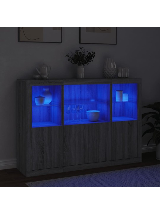 Senkit LED-valoilla 3 kpl harmaa Sonoma tekninen puu