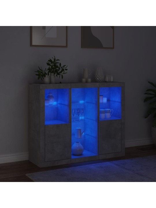 Senkit LED-valoilla 3 kpl betoninharmaa tekninen puu