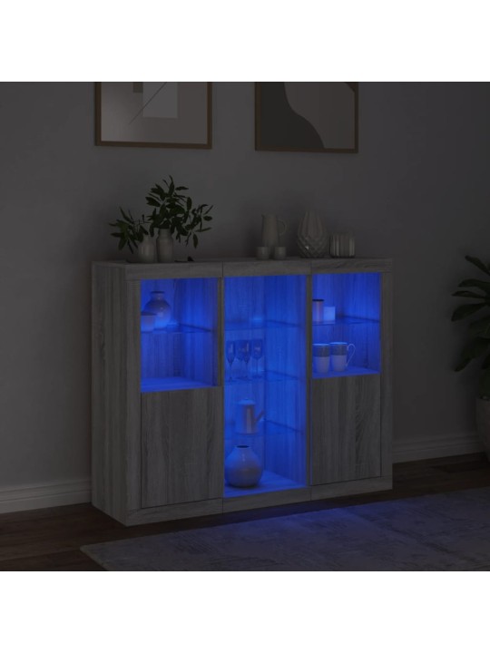 Senkit LED-valoilla 3 kpl harmaa Sonoma tekninen puu