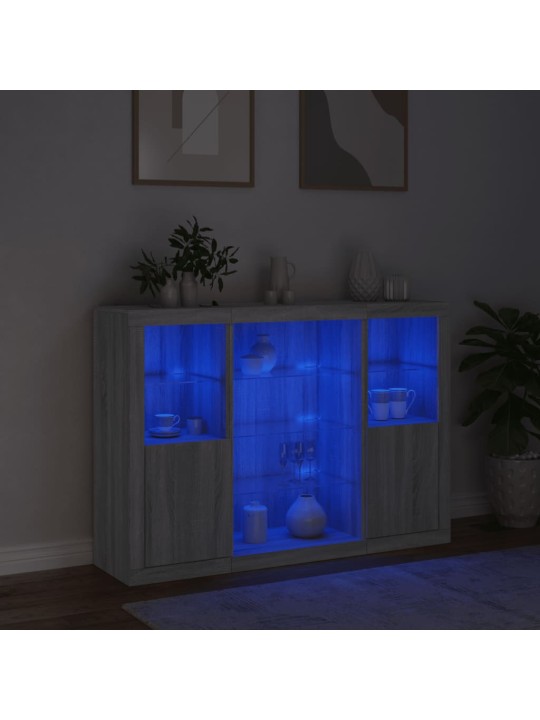 Senkit LED-valoilla 3 kpl harmaa Sonoma tekninen puu