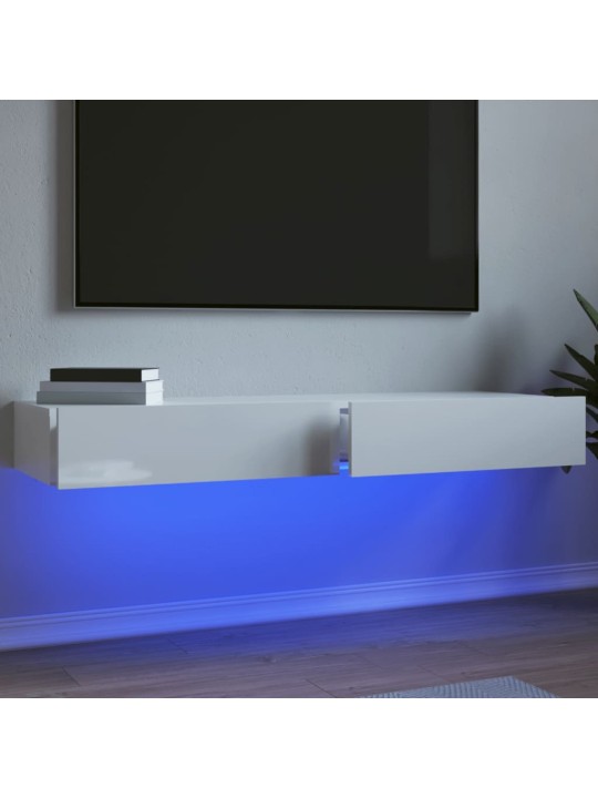TV-tasot LED-valoilla 2 kpl korkeakiilto valk. 60x35x15,5 cm