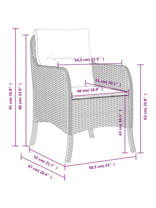 Puutarhatuolit pehmusteilla 2 kpl beige polyrottinki