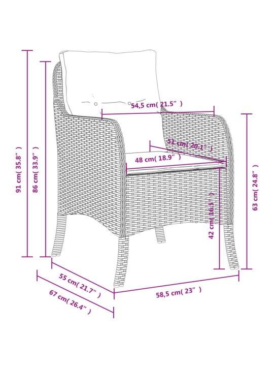 Puutarhatuolit tyynyillä 2 kpl beige sekoitus polyrottinki