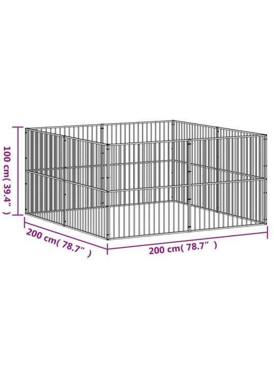 Koiranhäkki 8 paneelia musta galvanoitu teräs