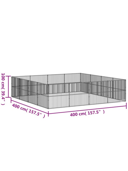 Koiranhäkki 16 paneelia musta galvanoitu teräs