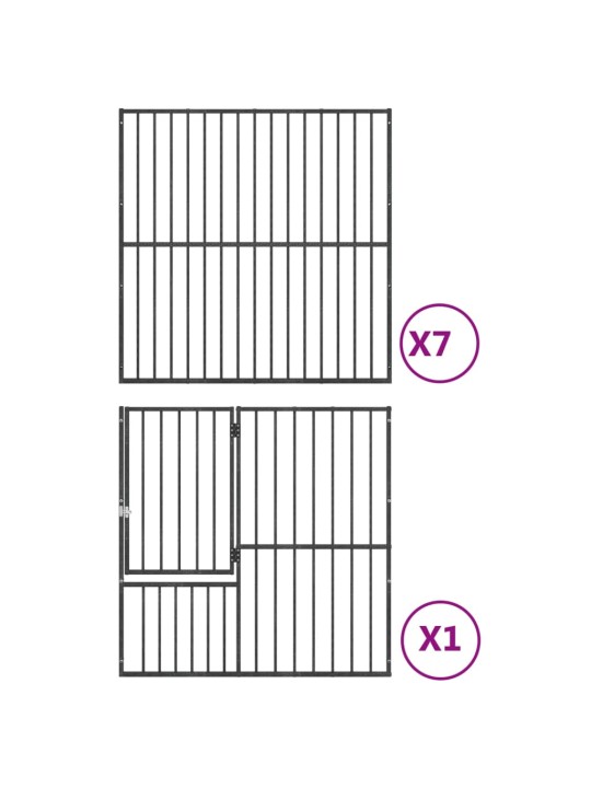 Koiranhäkki 8 paneelia musta galvanoitu teräs