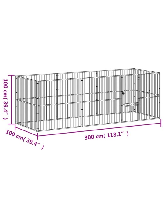 Koiranhäkki 8 paneelia musta galvanoitu teräs