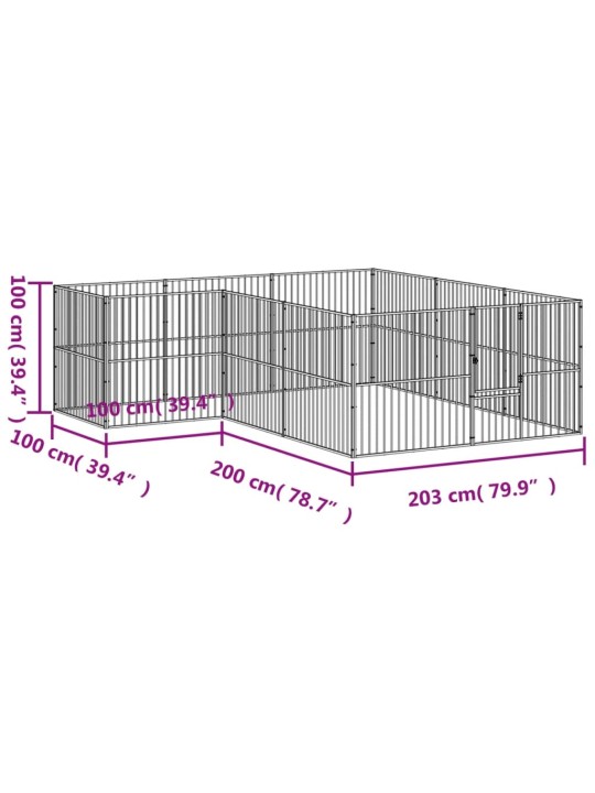Koiranhäkki 12 paneelia musta galvanoitu teräs