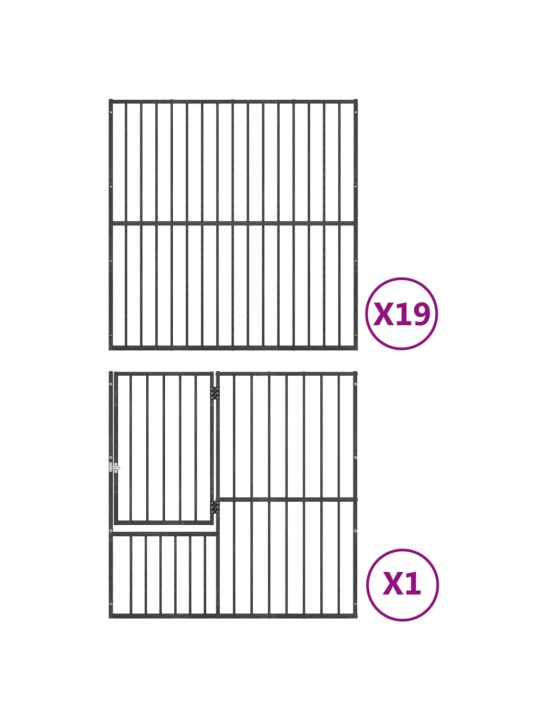 Koiranhäkki 20 paneelia musta galvanoitu teräs