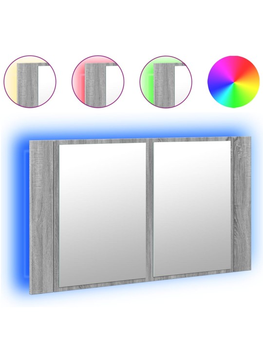 Kylpyhuoneen LED peilikaappi harmaa Sonoma 80x12x45 cm akryyli