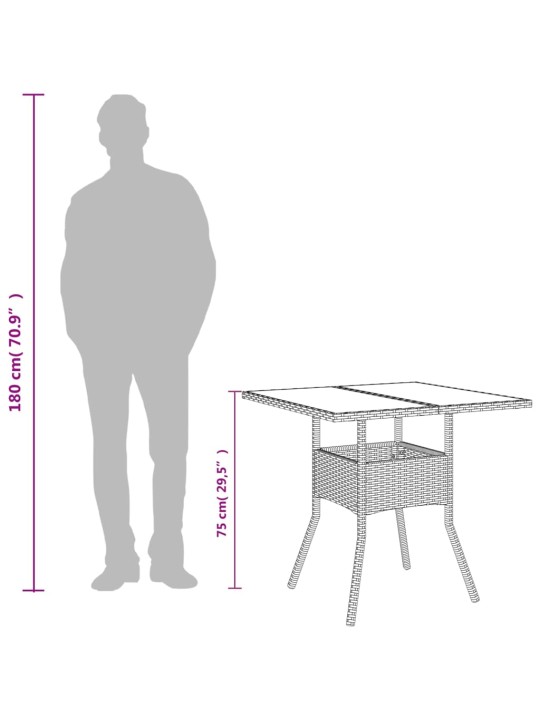 Puutarhapöytä lasilevyllä musta 80x80x75 cm polyrottinki