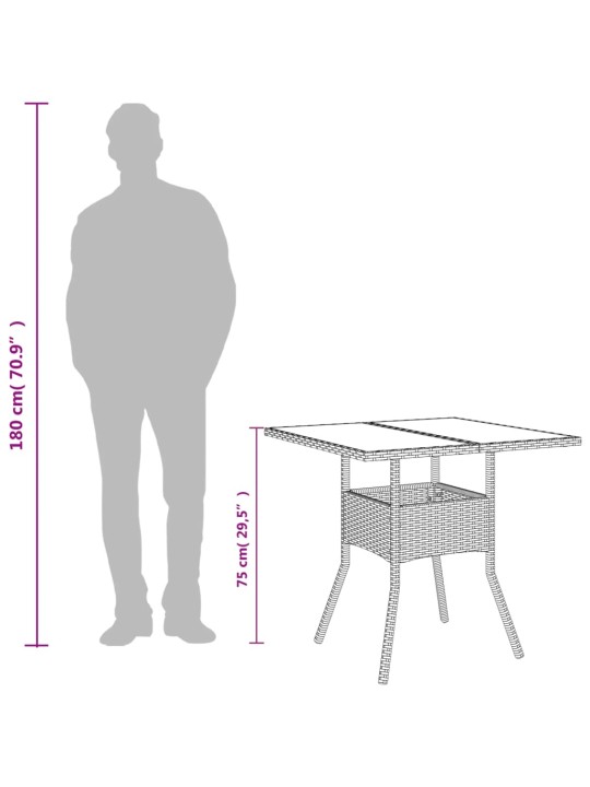 Puutarhapöytä lasilevyllä beige 80x80x75 cm polyrottinki