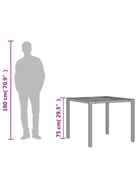 Puutarhapöytä akasiapuu ja polyrottinki musta 90x90x75 cm