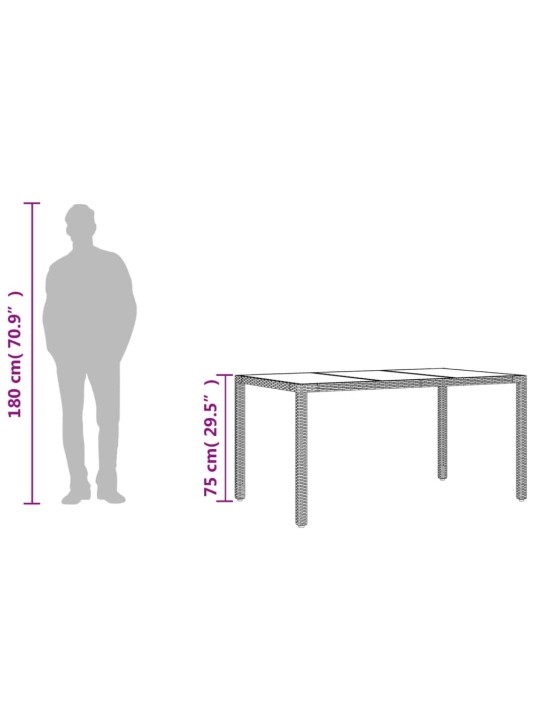 Puutarhapöytä lasipöytälevy musta 150x90x75 cm polyrottinki