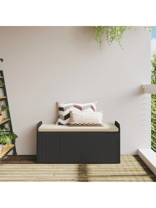 Säilytyspenkki tyynyllä musta polyrottinki 115x51x52 cm