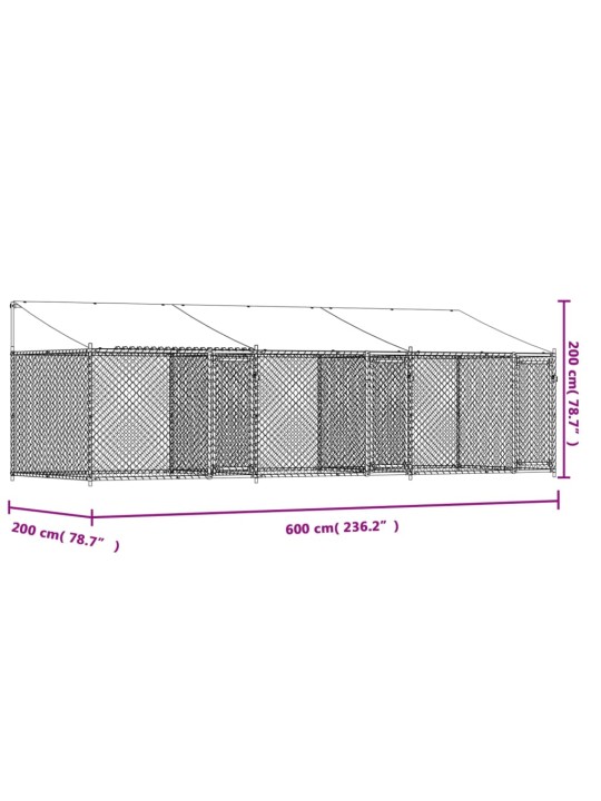 Koiranhäkki katolla ja ovilla harmaa 6x2x2 m galvanoitu teräs