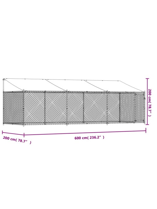 Koiranhäkki katolla ja ovella harmaa 6x2x2 m galvanoitu teräs