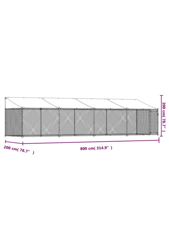 Koiranhäkki katolla ja ovella harmaa 8x2x2 m galvanoitu teräs