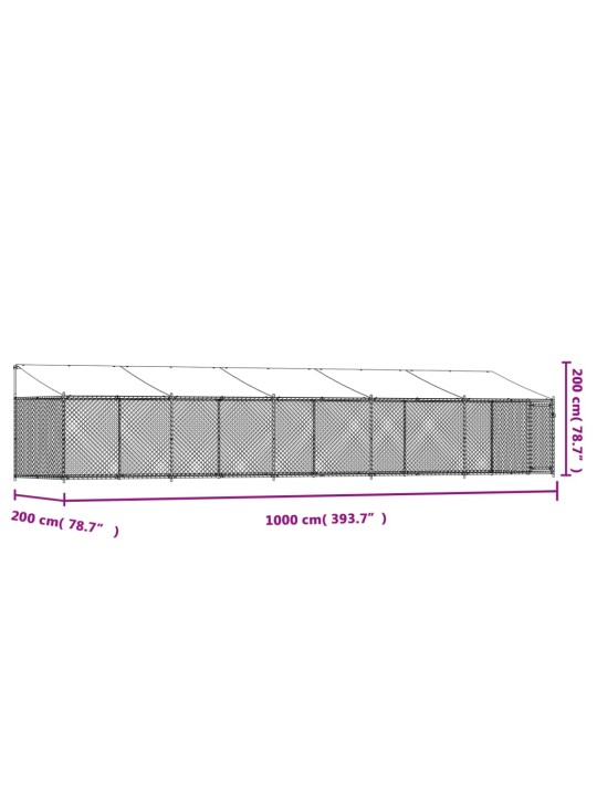 Koiranhäkki katolla ja ovella harmaa 10x2x2 m galvanoitu teräs