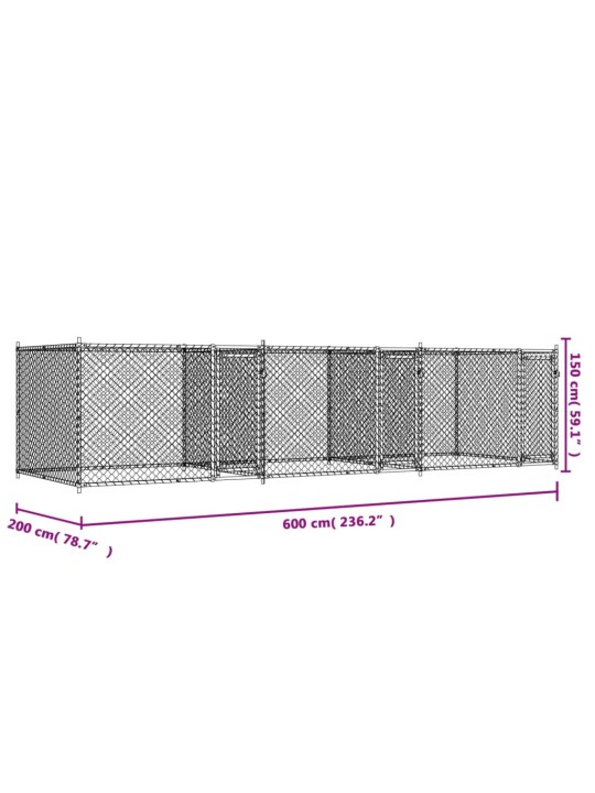 Koiranhäkki ovilla harmaa 6x2x1,5 m galvanoitu teräs