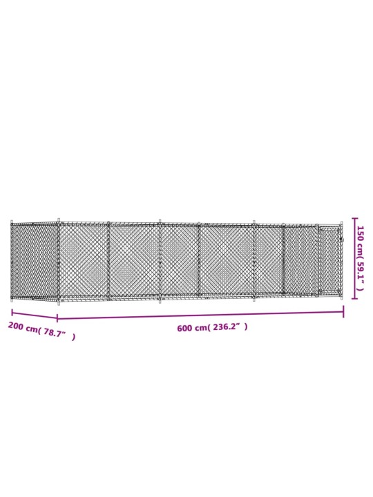 Koiranhäkki ovella harmaa 6x2x1,5 m galvanoitu teräs