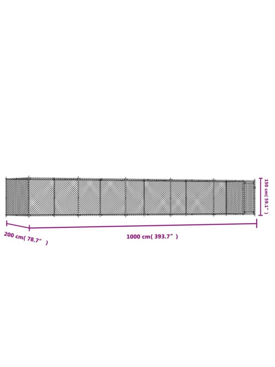 Koiranhäkki ovella harmaa 10x2x1,5 m galvanoitu teräs