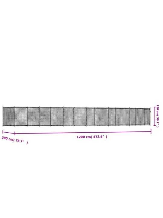 Koiranhäkki ovella harmaa 12x2x1,5 m galvanoitu teräs