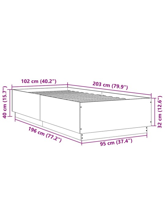 Sängynrunko musta 100x200 cm tekninen puu