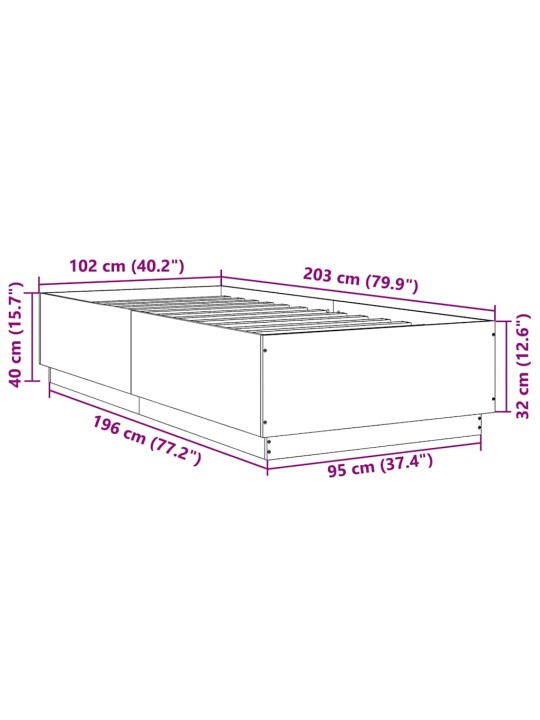 Sängynrunko betoninharmaa 100x200 cm tekninen puu