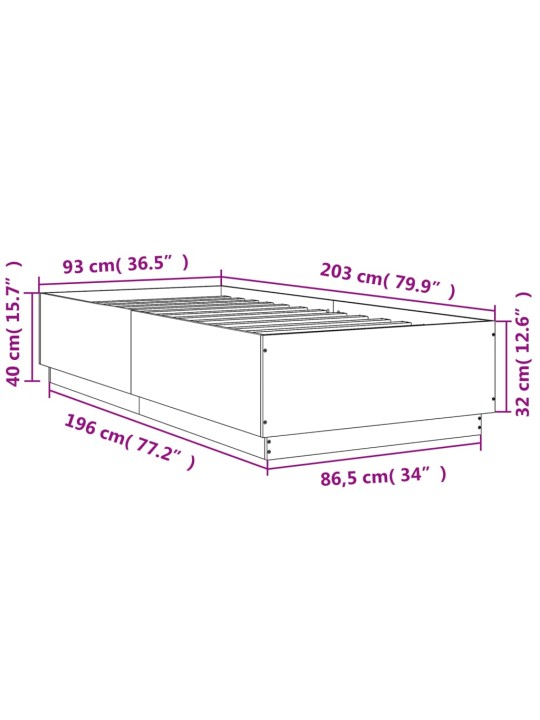 Sängynrunko musta 90x200 cm täysi puu