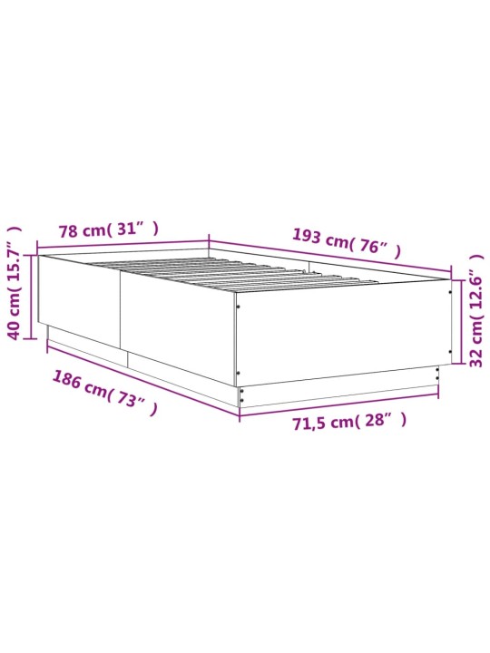 Sängynrunko betoninharmaa 75x190 cm tekninen puu