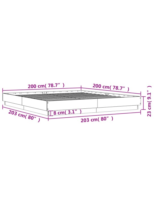 Sängynrunko betoninharmaa 200x200 cm tekninen puu