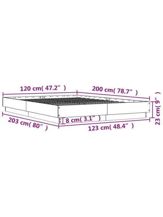 Sängynrunko betoninharmaa 120x200 cm tekninen puu