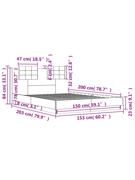 Sängynrunko päätylevyllä musta 150x200 cm tekninen puu