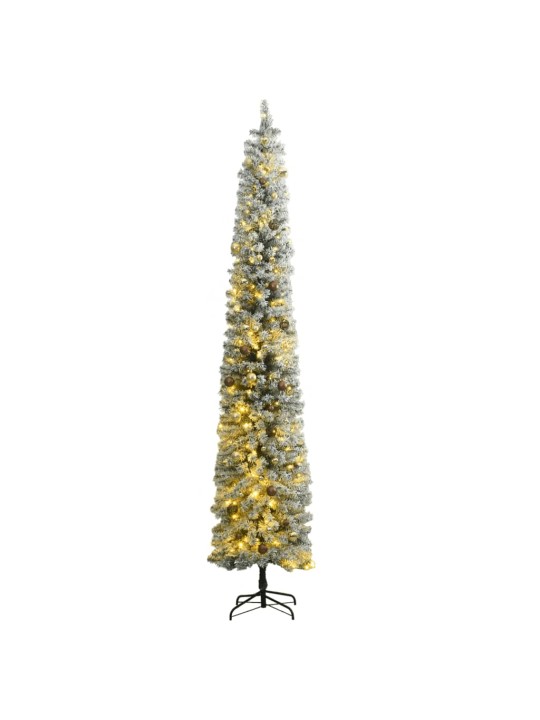 Ohut tekojoulukuusi lumihuurre ja pallot 300 LED-valoa 270 cm