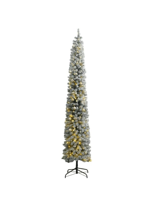 Ohut tekojoulukuusi lumihuurre ja pallot 300 LED-valoa 270 cm