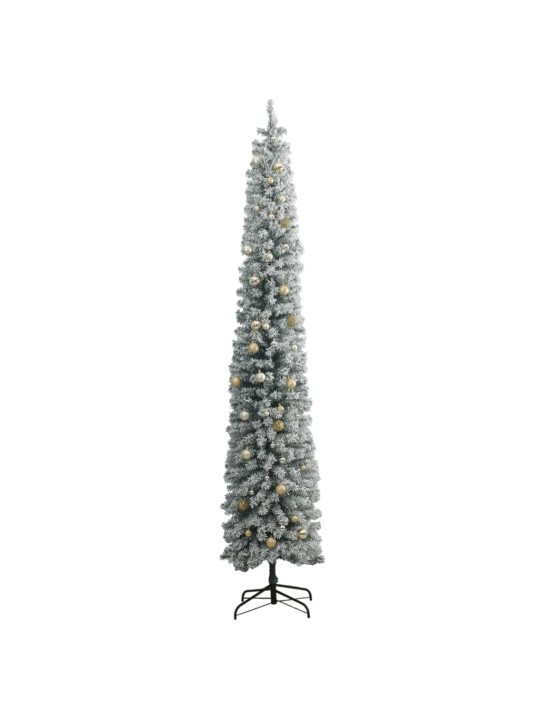 Ohut tekojoulukuusi lumihuurre ja pallot 300 LED-valoa 270 cm