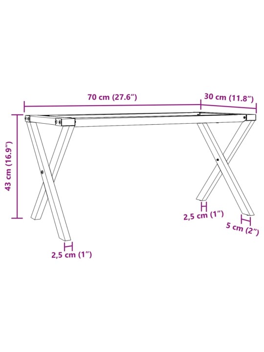 Sohvapöydän jalat X-muoto 70x30x43 cm valurauta