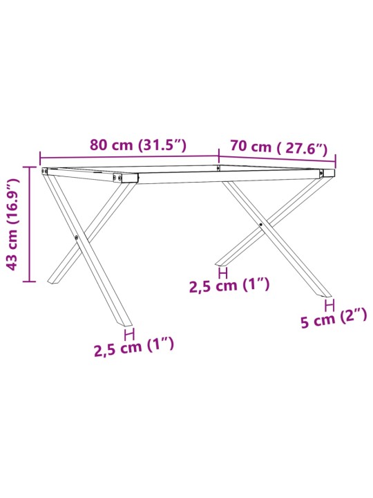 Sohvapöydän jalat X-muoto 80x70x43 cm valurauta