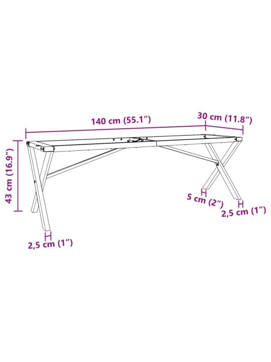 Sohvapöydän jalat X-muoto 140x30x43 cm valurauta