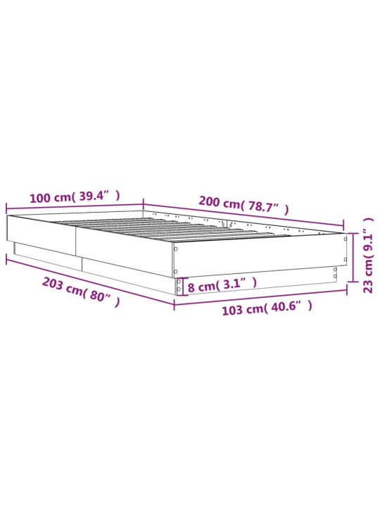 Sängynrunko musta 100x200 cm tekninen puu