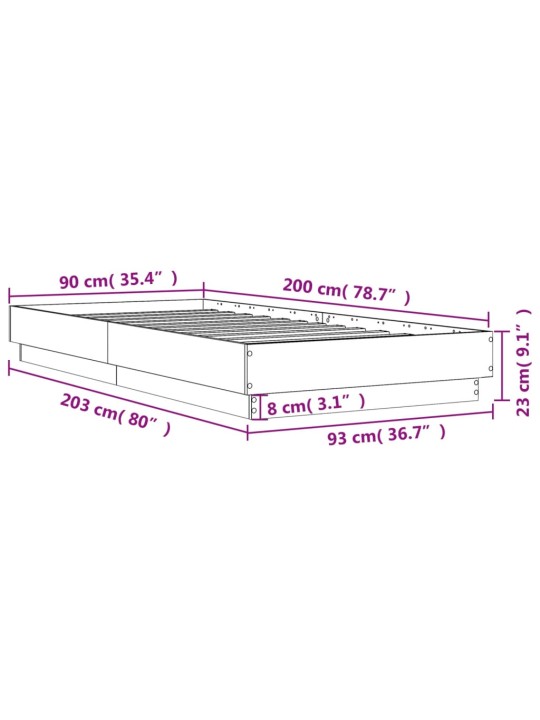 Sängynrunko ruskea tammi 90x200 cm tekninen puu